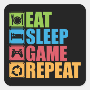 Sticker Carré Gaming - Eat, Sleep, Game, Repeat - Gamer, Funny
