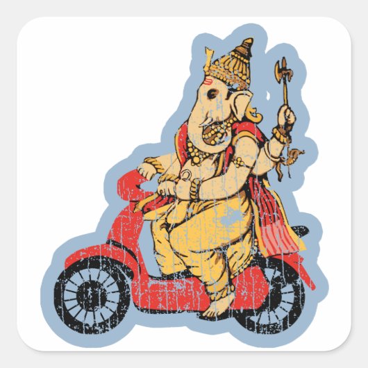 Sticker Carré Ganesha chevauchant un scooter (Devant)