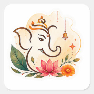Sticker Carré Ganesha élégant Lotus Diwali