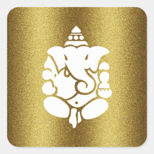 Sticker Carré Ganesha Golden Parties scintillant Design