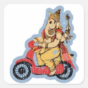 Sticker Carré Ganesha montant un scooter