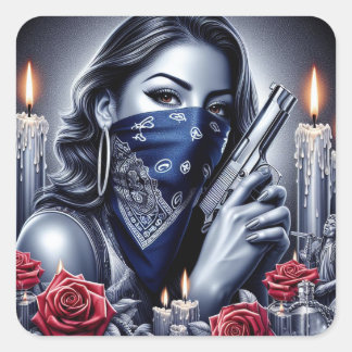 Sticker Carré Gangster Girl Hip hop chicano art Design