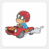 Sticker Carré Garçon conduisant voiture rouge course (Devant)