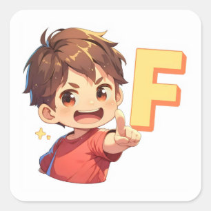 Sticker Carré Garçon d'anime lettre F