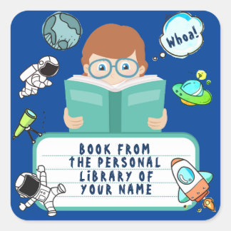 STICKER CARRÉ GARÇON D'ÉCOLE, LIVRE D'ÉTUDIANT, ENFANT, ENFANT, 