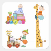 Sticker Carré Garçons avec pépinière train Giraffe et Wagon (Devant)