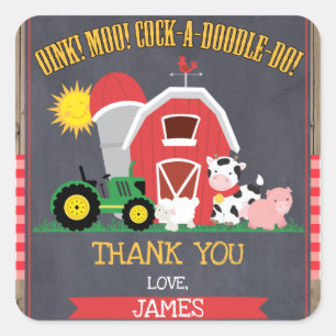 Sticker Carré Garçons Barnyard Chalkboard Anniversaire