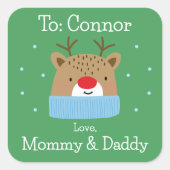 Sticker Carré Garçons Festif Rouge & Vert Reindeer Custom Christ (Devant)