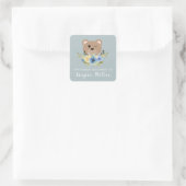 Sticker Carré Garçons mignonette Ours En Teddy Dusty Bleu & Nom  (Sac)