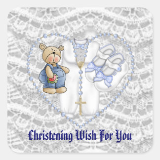 Sticker Carré Garçons Ours Christening