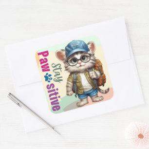 Sticker Carré Garder le sac à dos à porter pour chats à vapeur