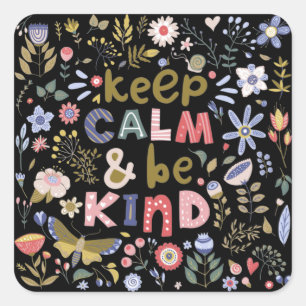 Sticker Carré Gardez Le Calme Et Soyez Des Fleurs D'Art Folk