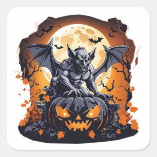 Sticker Carré Gargoyle sur un citrouille d'Halloween
