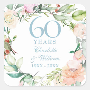 Sticker Carré Garland rose 60e 75e anniversaire du Mariage