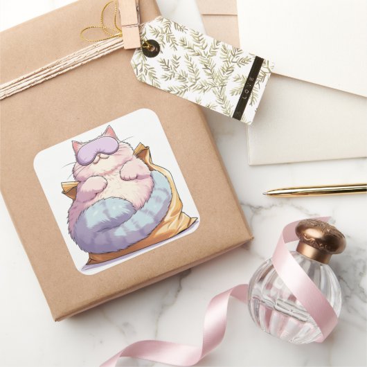 Sticker Carré Gat Paresseux Friandise Sommeil (Cadeaux)
