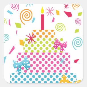 Sticker Carré Gâteau à base de Polka et confetti