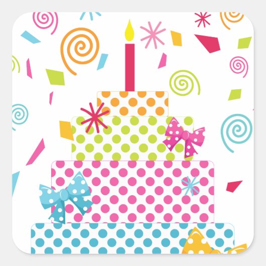 Sticker Carré Gâteau à base de Polka et confetti (Devant)