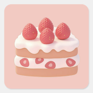 Sticker Carré Gâteau à la crème aux fraises