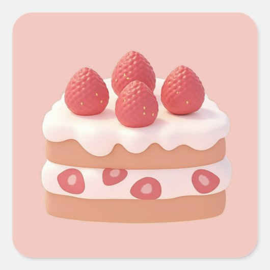 Sticker Carré Gâteau à la crème aux fraises (Devant)