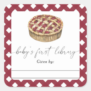 Sticker Carré Gâteau à l'aquarelle - Ex-libris pour Baby Shower