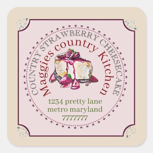 Sticker Carré gâteau au fromage et fraise (Devant)