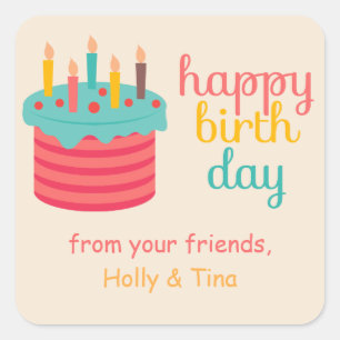 Sticker Carré Gâteau aux bougies Voeux d'anniversaire