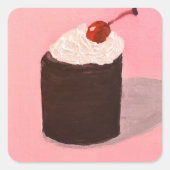 Sticker Carré Gâteau avec Cerise sur le Dessus (Devant)