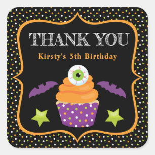Sticker Carré Gâteau cupcake de l'oeil d'Halloween & Joyeux Anni