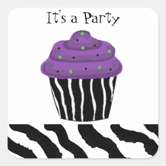 Sticker Carré Gâteau cupcake imprimé zèbre (Devant)