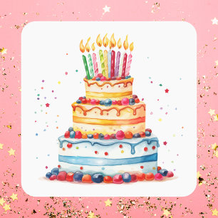 Sticker Carré Gâteau d'anniversaire coloré moderne