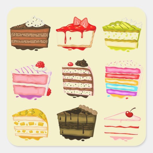 Sticker Carré Gâteau d'anniversaire de gâteau mignon avec crème (Devant)