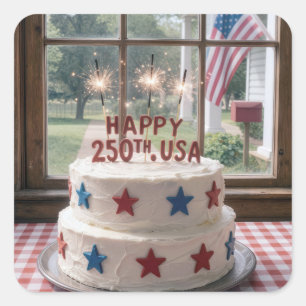 Sticker Carré Gâteau d'anniversaire des 250 ans des États-Unis a
