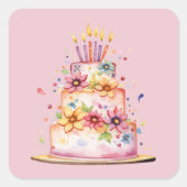 Sticker Carré Gâteau d'anniversaire rose moderne (Devant)