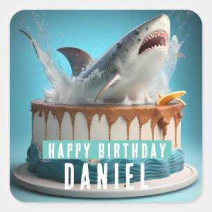 Sticker Carré Gâteau d'anniversaire sur le thème du requin