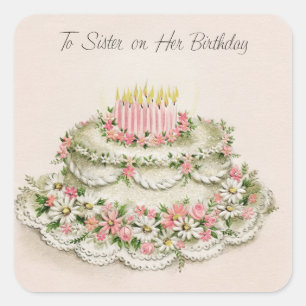 Sticker Carré Gâteau d'anniversaire vintage de la soeur