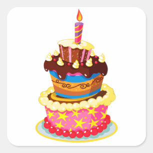 Sticker Carré Gâteau d'anniversaire vivement coloré avec bougie