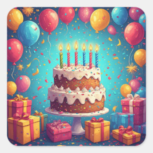 Sticker Carré 🎂 Gâteau de célébration d'anniversaire avec confe