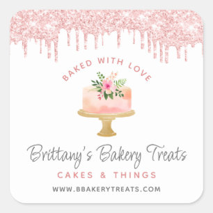 Sticker Carré Gâteau de la Boulangerie Baked With Love Rose Poud