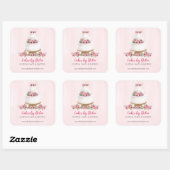 Sticker Carré Gâteau de Mariage Aquarelle Rose Promotionnel (Feuille)