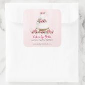 Sticker Carré Gâteau de Mariage Aquarelle Rose Promotionnel (Sac)
