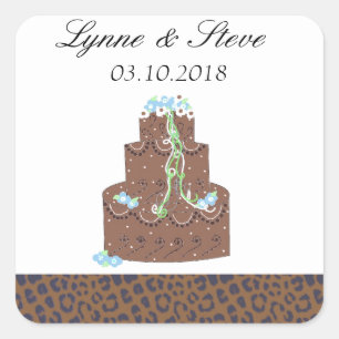 Sticker Carré Gâteau de mariage au chocolat, carte de sauvegarde