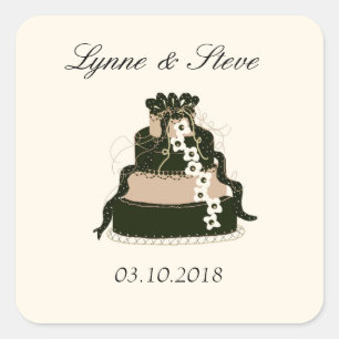 Sticker Carré Gâteau de mariage au chocolat, carte de sauvegarde