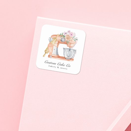 Sticker Carré Gâteau de mélange d'aquarelle + Carte de visite de