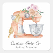 Sticker Carré Gâteau de mélange d'aquarelle + Carte de visite de (Devant)