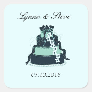 Sticker Carré Gâteau Mariage turquoise Enregistrer la date