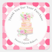 Sticker Carré Gâteau Merci Chic Couché Avec Boulangerie Rose (Devant)