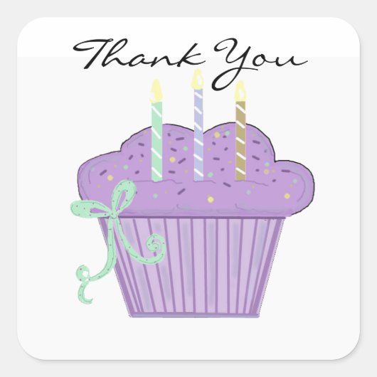 Sticker Carré Gâteau Merci Cupcake Violet (Devant)