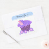 Sticker Carré Gâteau Merci Cupcake Violet (Enveloppe)