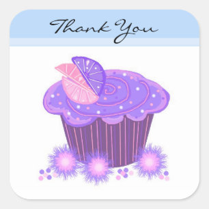 Sticker Carré Gâteau Merci Cupcake Violet