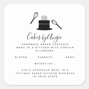 Sticker Carré Gâteau Mignon Fouet Nourriture Entreprise Noir Bla
